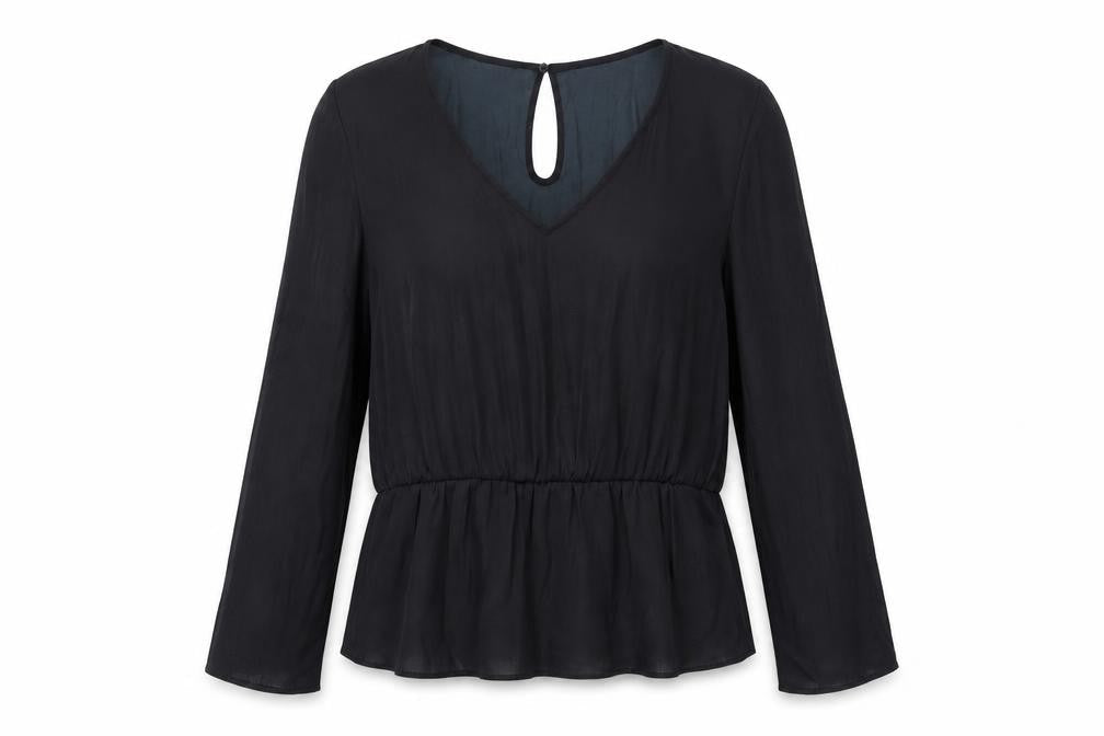 Marks & Spencer Womens Black Polyester Basic Blouse Size 10 V-Neck