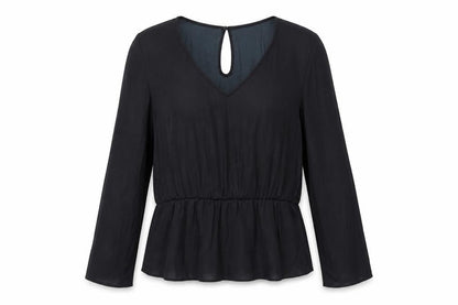 Marks & Spencer Womens Black Polyester Basic Blouse Size 10 V-Neck