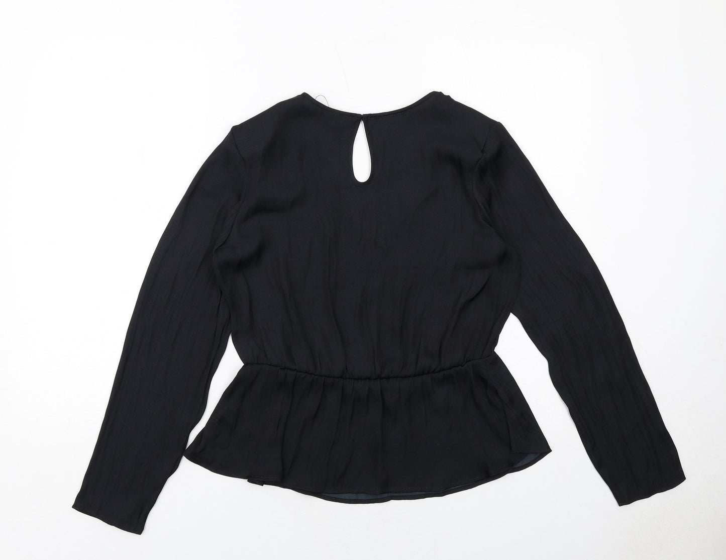 Marks and Spencer Womens Black Polyester Basic Blouse Size 10 V-Neck