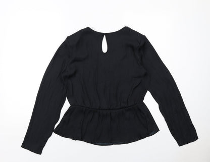 Marks & Spencer Womens Black Polyester Basic Blouse Size 10 V-Neck