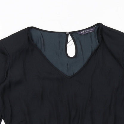 Marks & Spencer Womens Black Polyester Basic Blouse Size 10 V-Neck