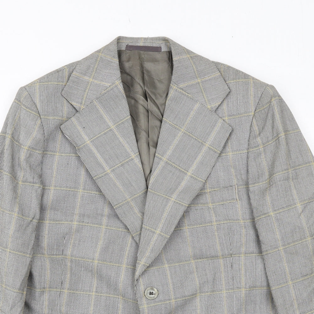 Burleigh Mens Grey Plaid Polyester Jacket Blazer Size 42 Regular