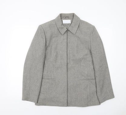 Additional front view of AMARANTO women’s grey geometric jacket, size UK 16, zip