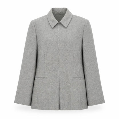 Front view of AMARANTO women’s grey geometric jacket, size UK 16, zip
