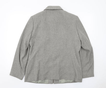 Back view of AMARANTO women’s grey geometric jacket, size UK 16, zip