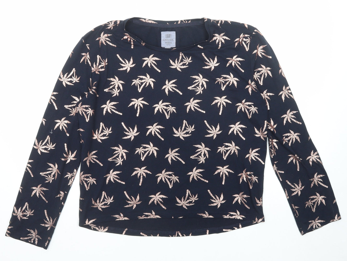 Chelsea Peers Womens Blue Geometric Polyester Basic T-Shirt Size S Round Neck - Palm Trees