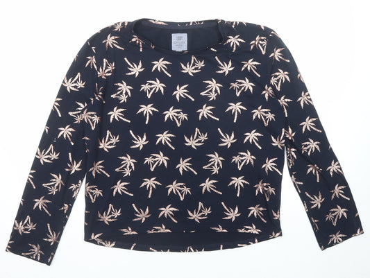 Chelsea Peers Womens Blue Geometric Polyester Basic T-Shirt Size S Round Neck - Palm Trees