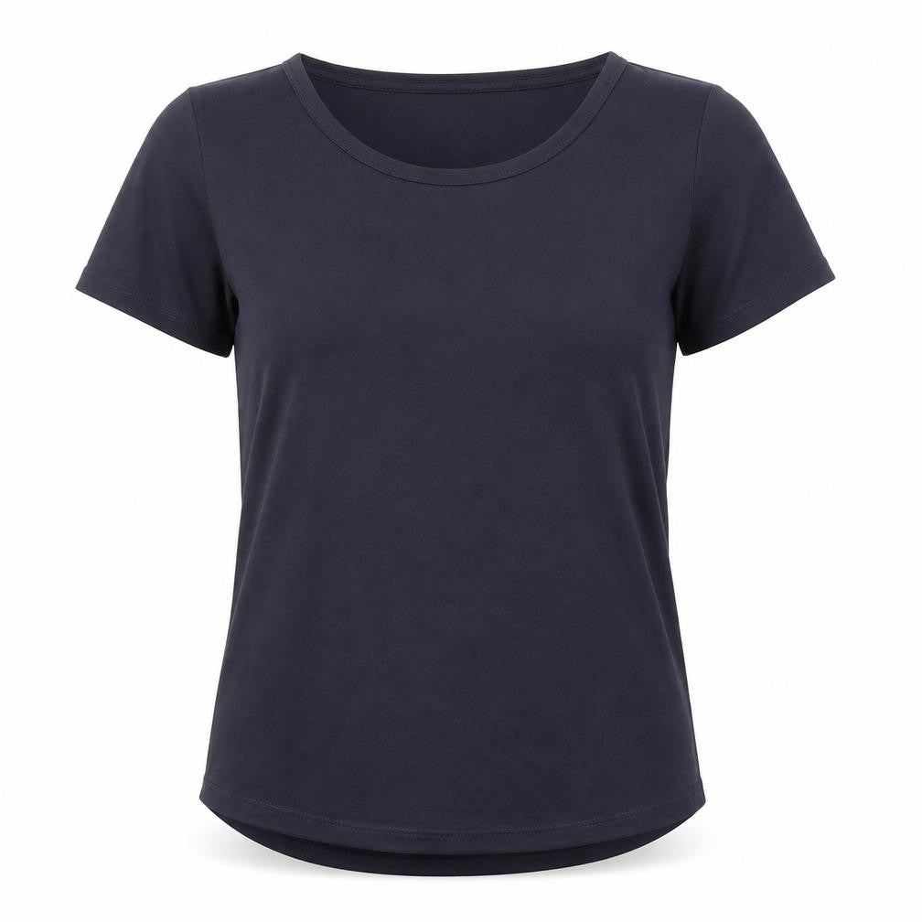 Marks & Spencer Womens Blue Polyester Basic T-Shirt Size 8 Boat Neck