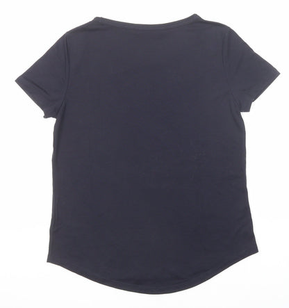 Marks & Spencer Womens Blue Polyester Basic T-Shirt Size 8 Boat Neck