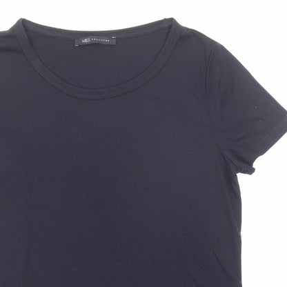 Marks & Spencer Womens Blue Polyester Basic T-Shirt Size 8 Boat Neck