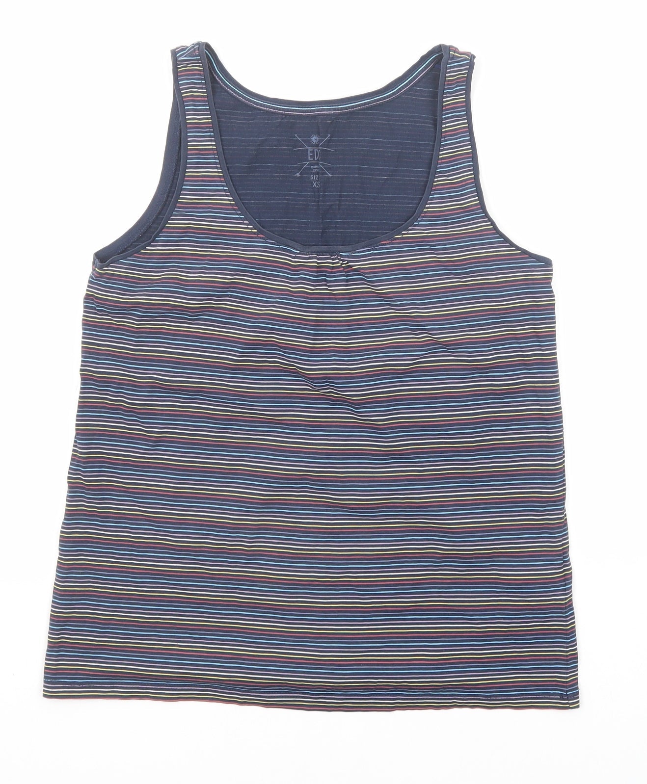 EDC Womens Blue Striped Cotton Basic Tank Size XS Round Neck