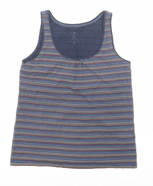 EDC Womens Blue Striped Cotton Basic Tank Size XS Round Neck