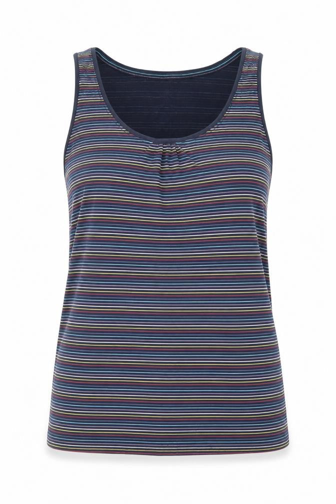 EDC Womens Blue Striped Cotton Basic Tank Size XS Round Neck