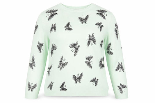 Marks & Spencer Womens Green Round Neck Geometric Acrylic Pullover Jumper Size 12 - Butterfly