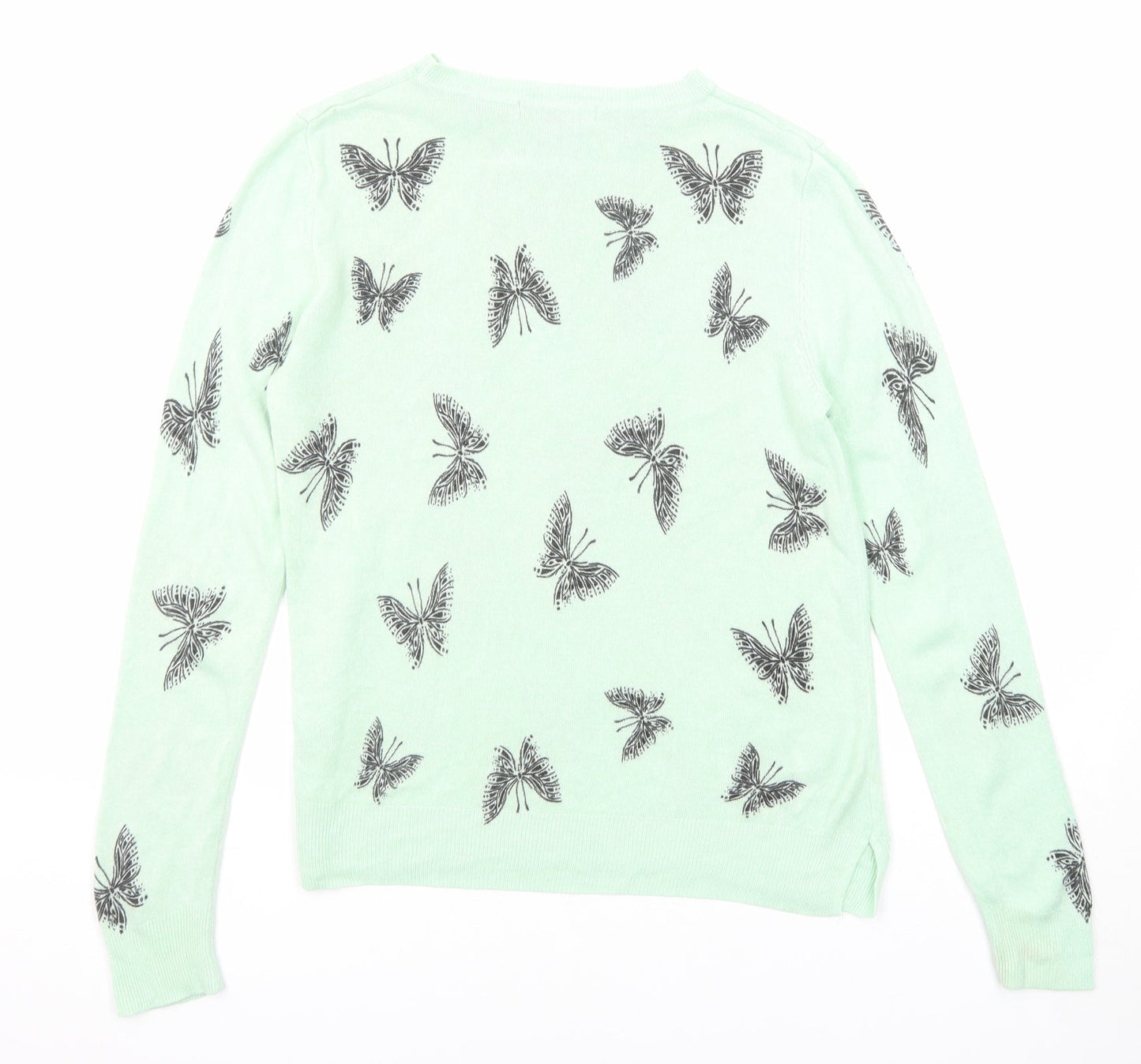 Marks and Spencer Womens Green Round Neck Geometric Acrylic Pullover Jumper Size 12 - Butterfly