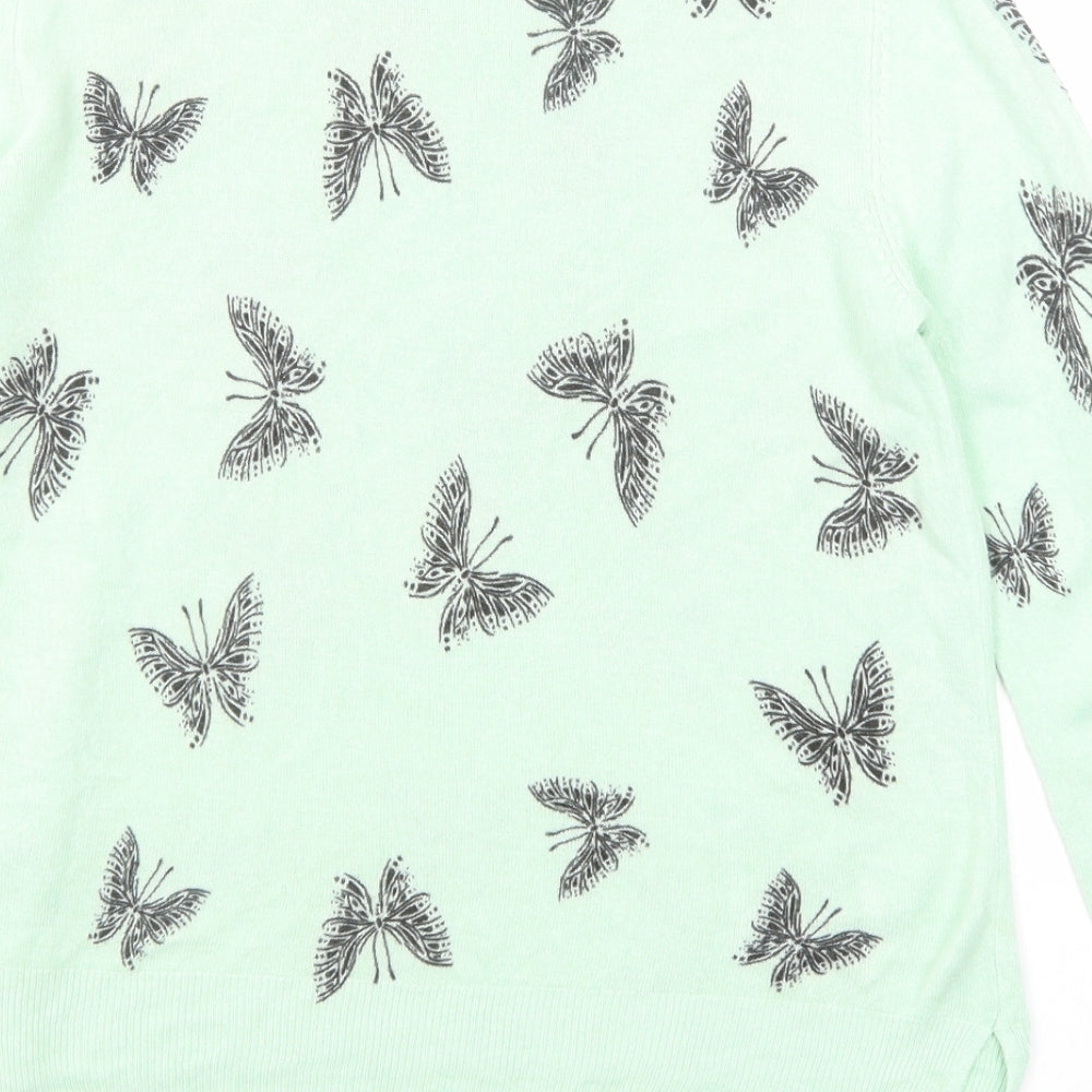 Marks and Spencer Womens Green Round Neck Geometric Acrylic Pullover Jumper Size 12 - Butterfly
