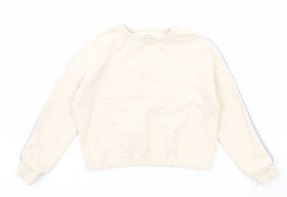 Marks & Spencer Girls Beige Cotton Pullover Sweatshirt Size 9-10 Years Pullover - Side Stripe Detail