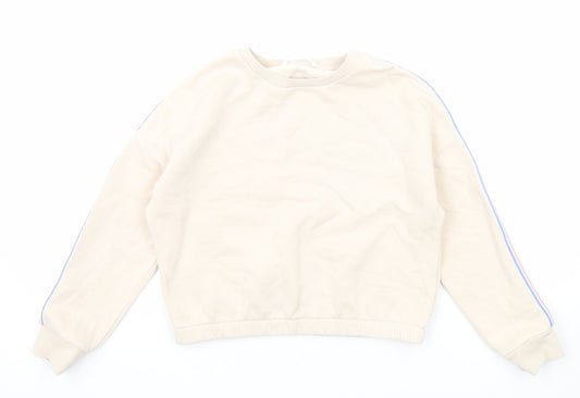 Marks and Spencer Girls Beige Cotton Pullover Sweatshirt Size 9-10 Years Pullover - Side Stripe Detail
