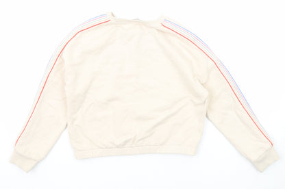 Marks & Spencer Girls Beige Cotton Pullover Sweatshirt Size 9-10 Years Pullover - Side Stripe Detail