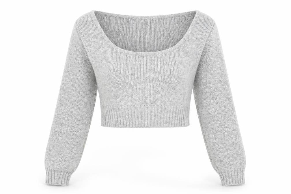 PRETTYLITTLETHING Womens Grey Scoop Neck Acrylic Pullover Jumper Size S - Cropped