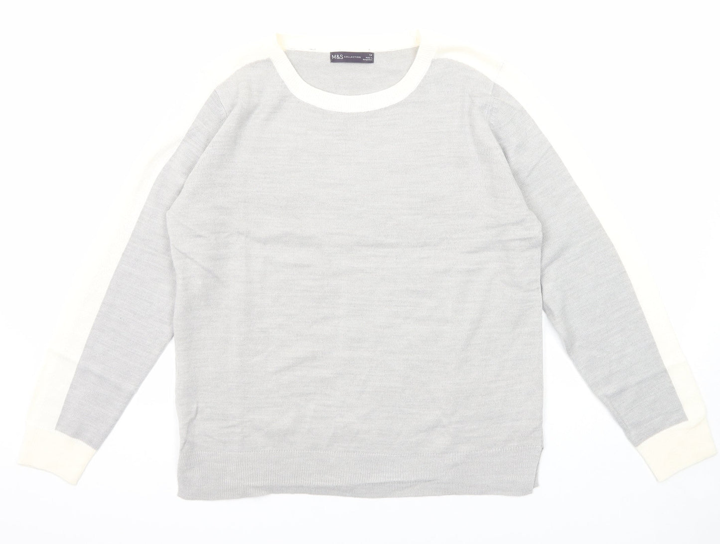 Marks and Spencer Womens Grey Round Neck Acrylic Pullover Jumper Size 14
