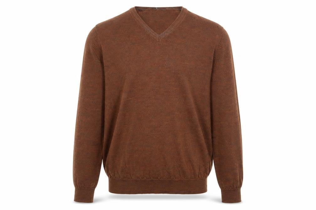 Marks & Spencer Mens Brown V-Neck Acrylic Pullover Jumper Size M Long Sleeve