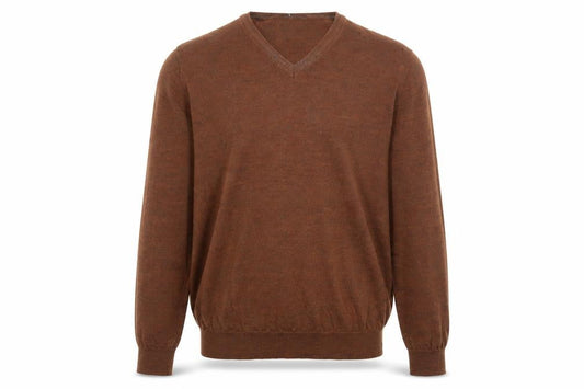 Marks & Spencer Mens Brown V-Neck Acrylic Pullover Jumper Size M Long Sleeve