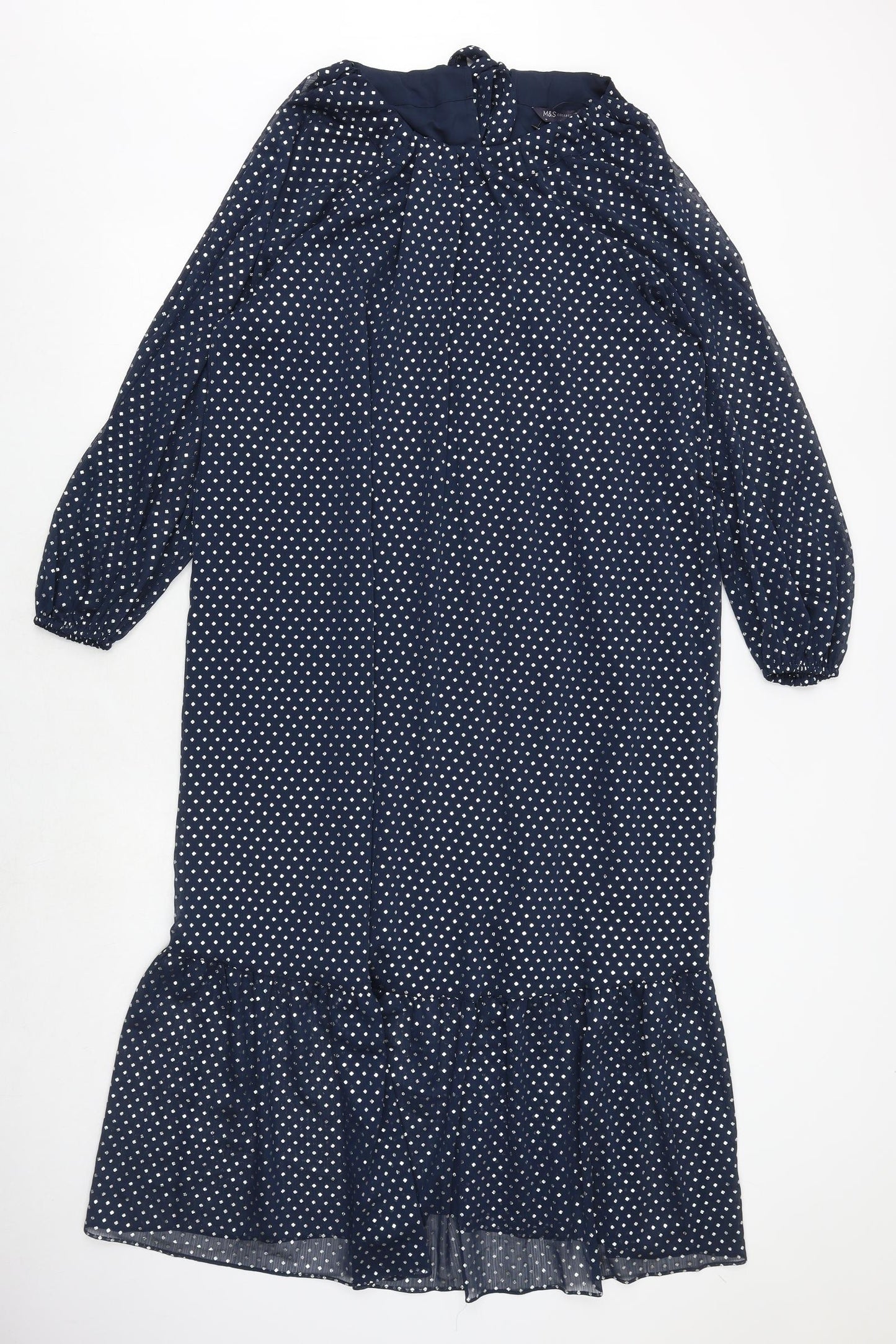 Marks and Spencer Womens Blue Polka Dot Polyester Trapeze & Swing Size 10 Round Neck Button