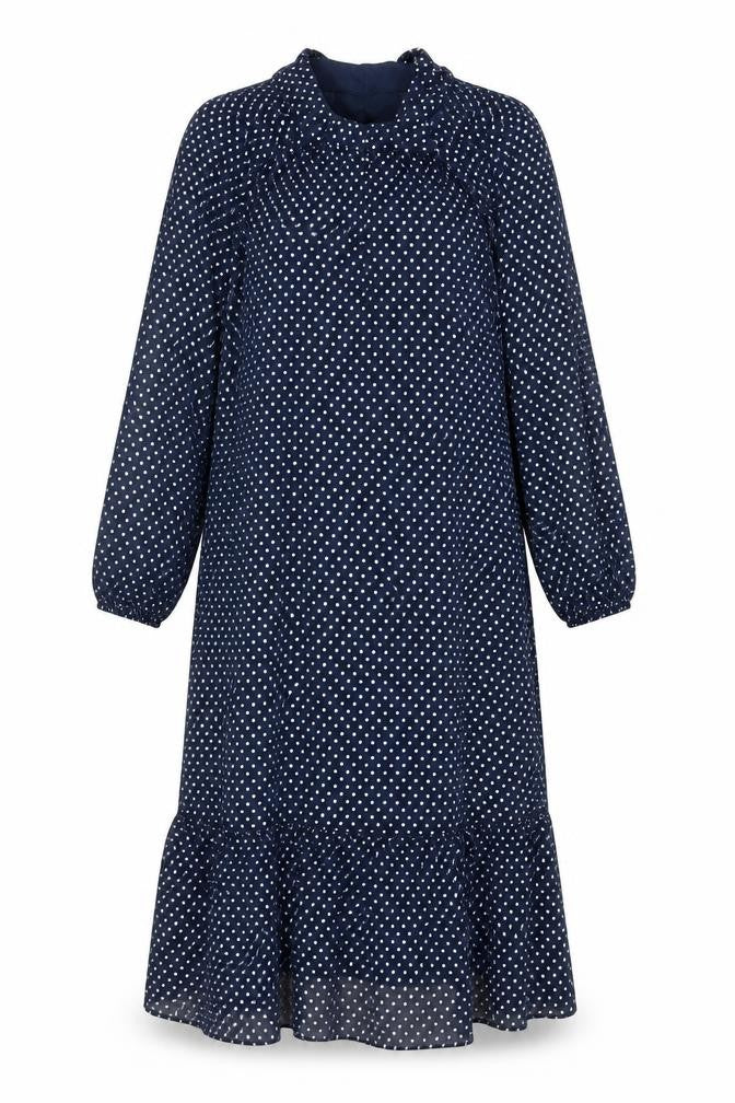 Marks & Spencer Womens Blue Polka Dot Polyester Trapeze & Swing Size 10 Round Neck Button