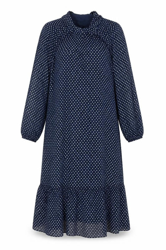 Marks & Spencer Womens Blue Polka Dot Polyester Trapeze & Swing Size 10 Round Neck Button