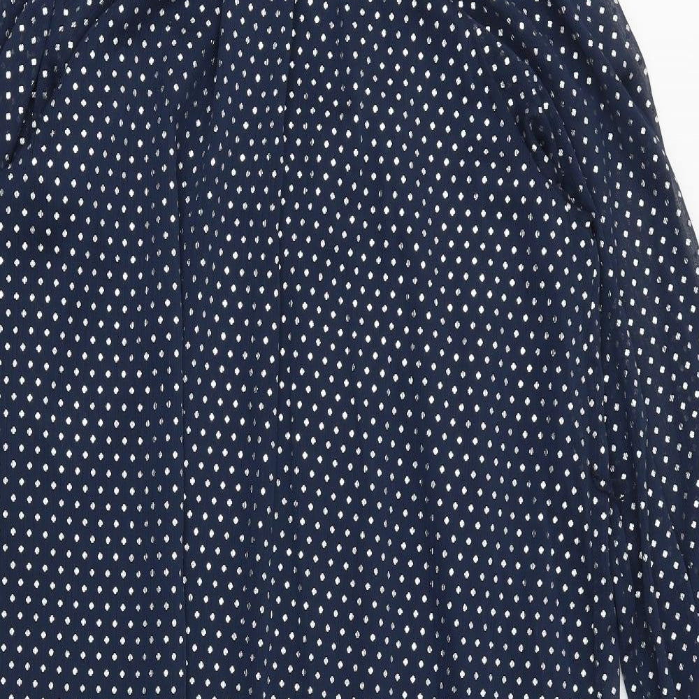 Marks and Spencer Womens Blue Polka Dot Polyester Trapeze & Swing Size 10 Round Neck Button
