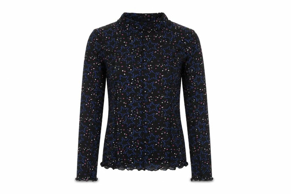 Marks & Spencer Girls Black Geometric Polyester Basic Blouse Size 13-14 Years Mock Neck Pullover - Star Print