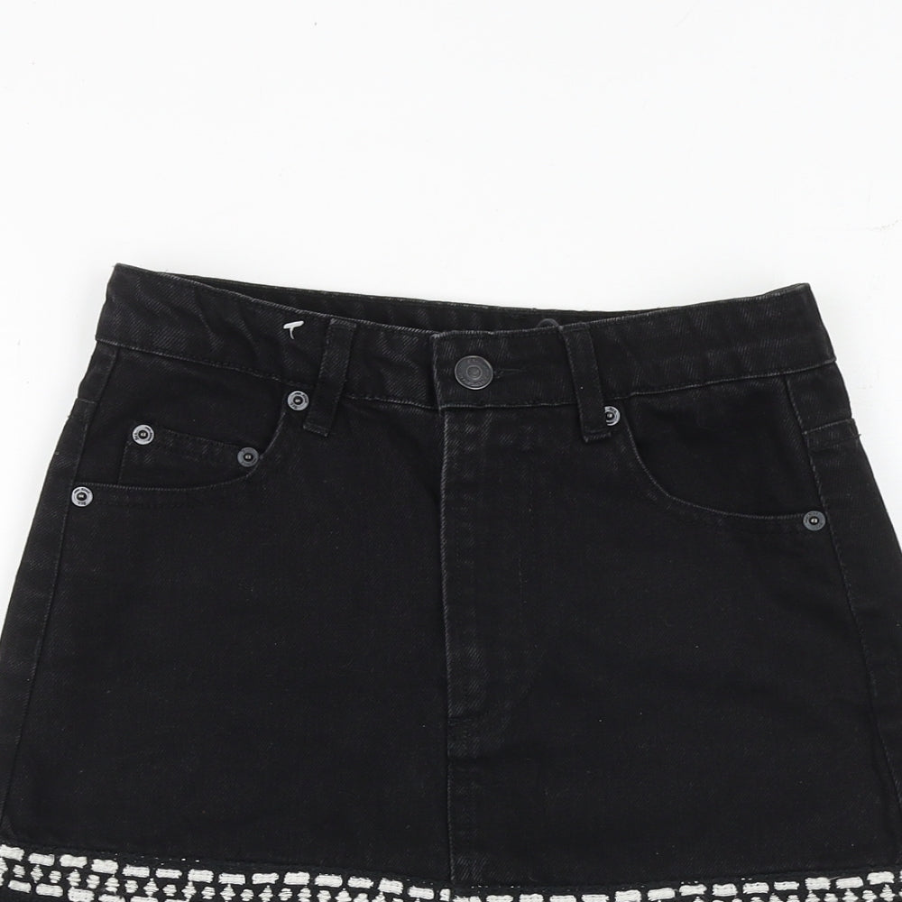 Stradivarius Womens Black Geometric Cotton A-Line Skirt Size 6 Zip