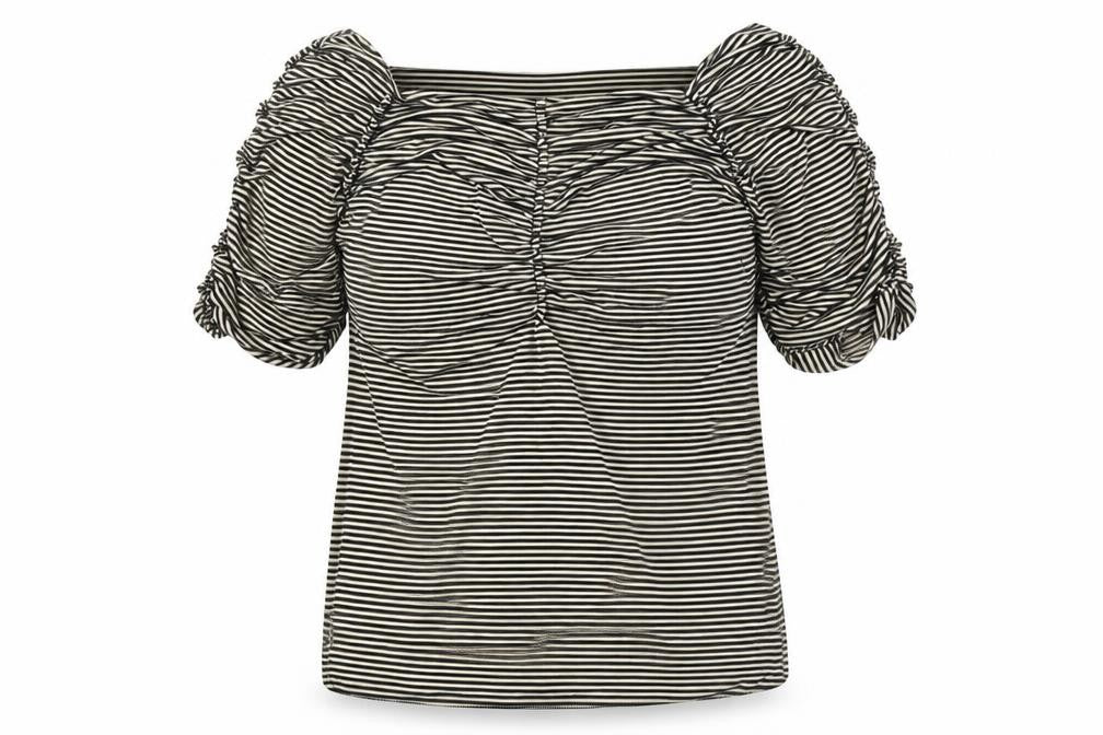 Studio M Womens Black Striped Viscose Basic Blouse Size M Square Neck
