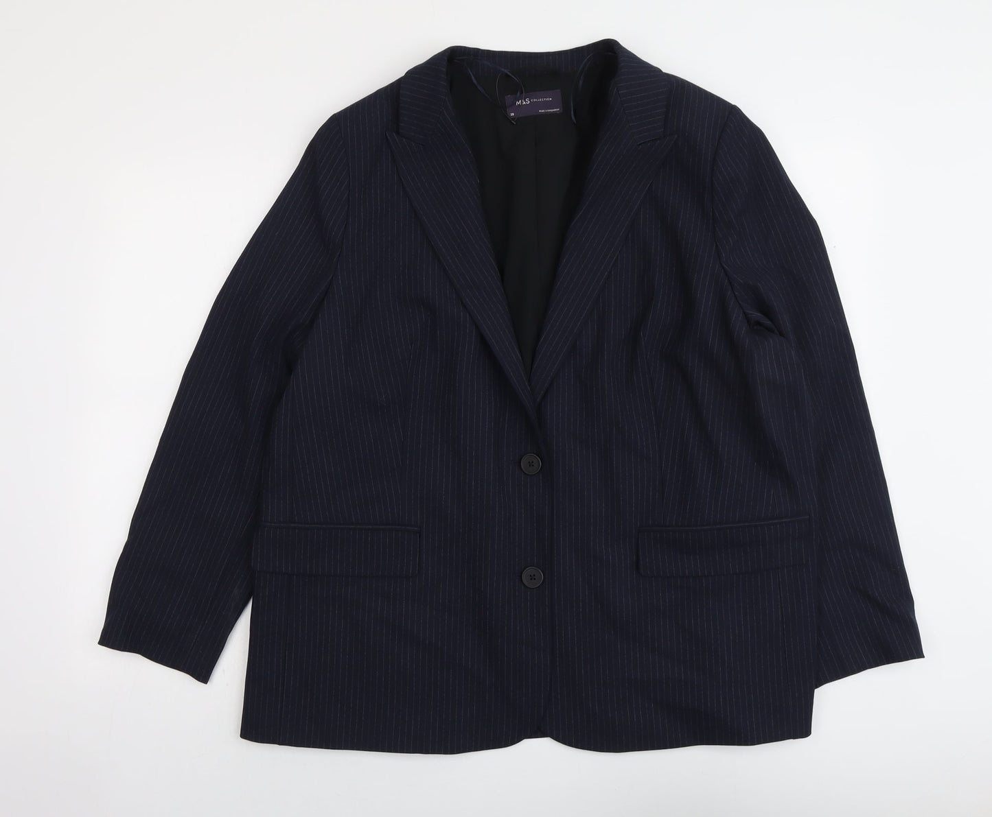 Marks and Spencer Womens Blue Pinstripe Polyester Jacket Suit Jacket Size 20