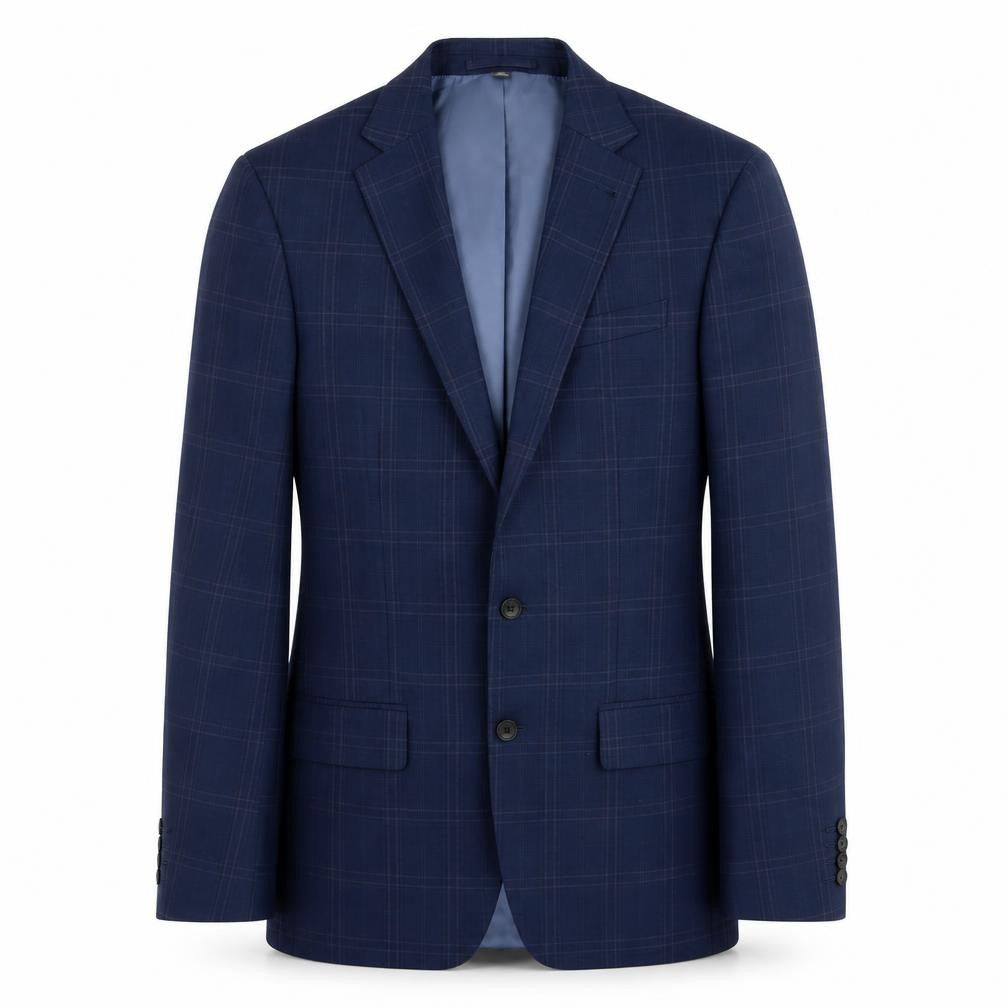 Marks & Spencer Mens Blue Plaid Polyester Jacket Suit Jacket Size 38 Regular