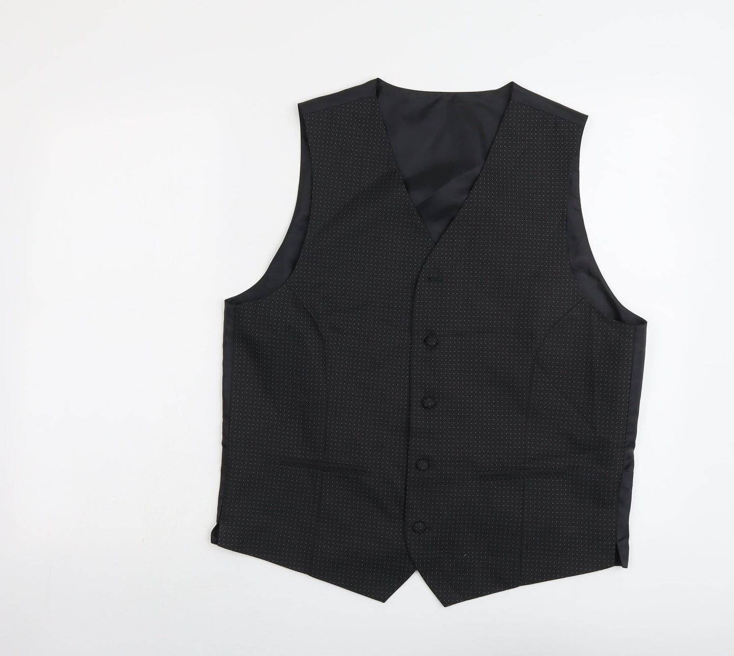 Marks and Spencer Mens Black Geometric Polyester Jacket Suit Waistcoat Size 38 Regular