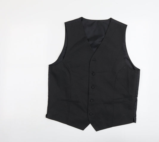 Marks and Spencer Mens Black Geometric Polyester Jacket Suit Waistcoat Size 38 Regular