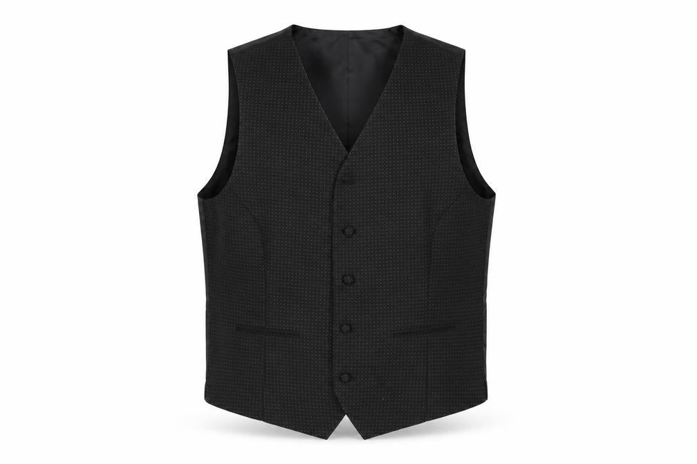 Marks & Spencer Mens Black Geometric Polyester Jacket Suit Waistcoat Size 38 Regular