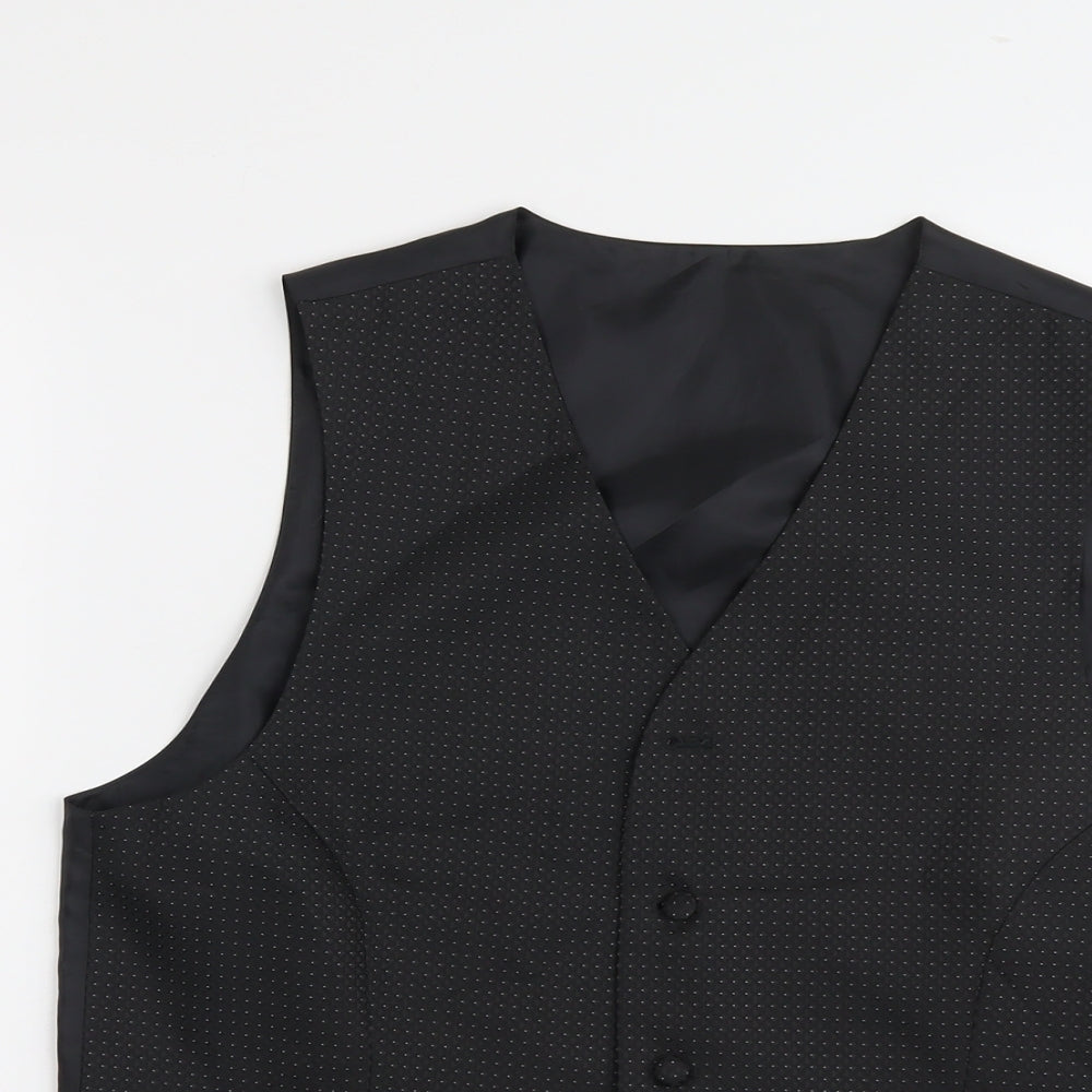 Marks and Spencer Mens Black Geometric Polyester Jacket Suit Waistcoat Size 38 Regular