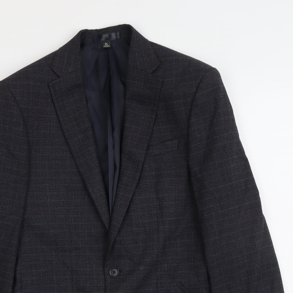 Marks and Spencer Mens Grey Plaid Polyester Jacket Suit Jacket Size 36 Regular
