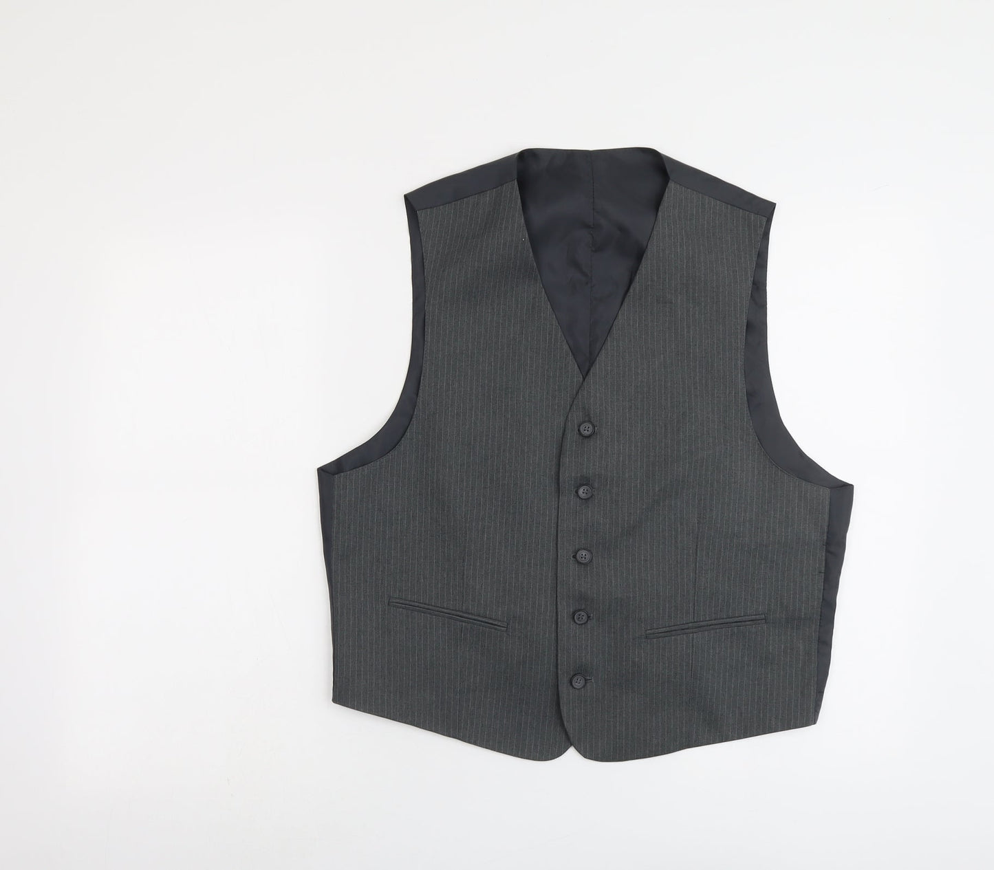 Canada Mens Grey Striped Polyester Jacket Suit Waistcoat Size 40 Regular