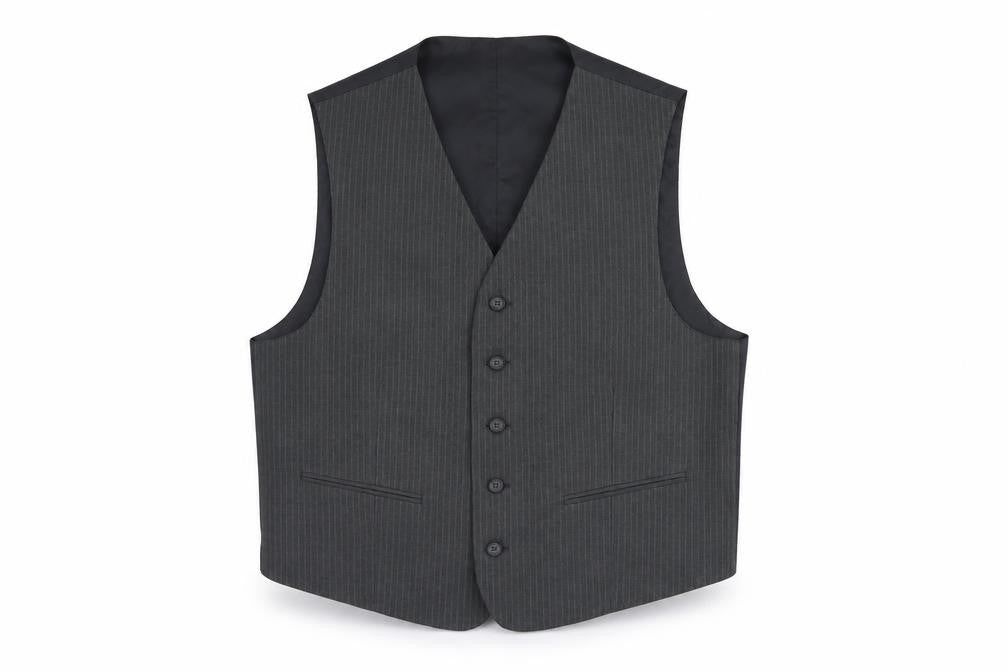 Canada Mens Grey Striped Polyester Jacket Suit Waistcoat Size 40 Regular