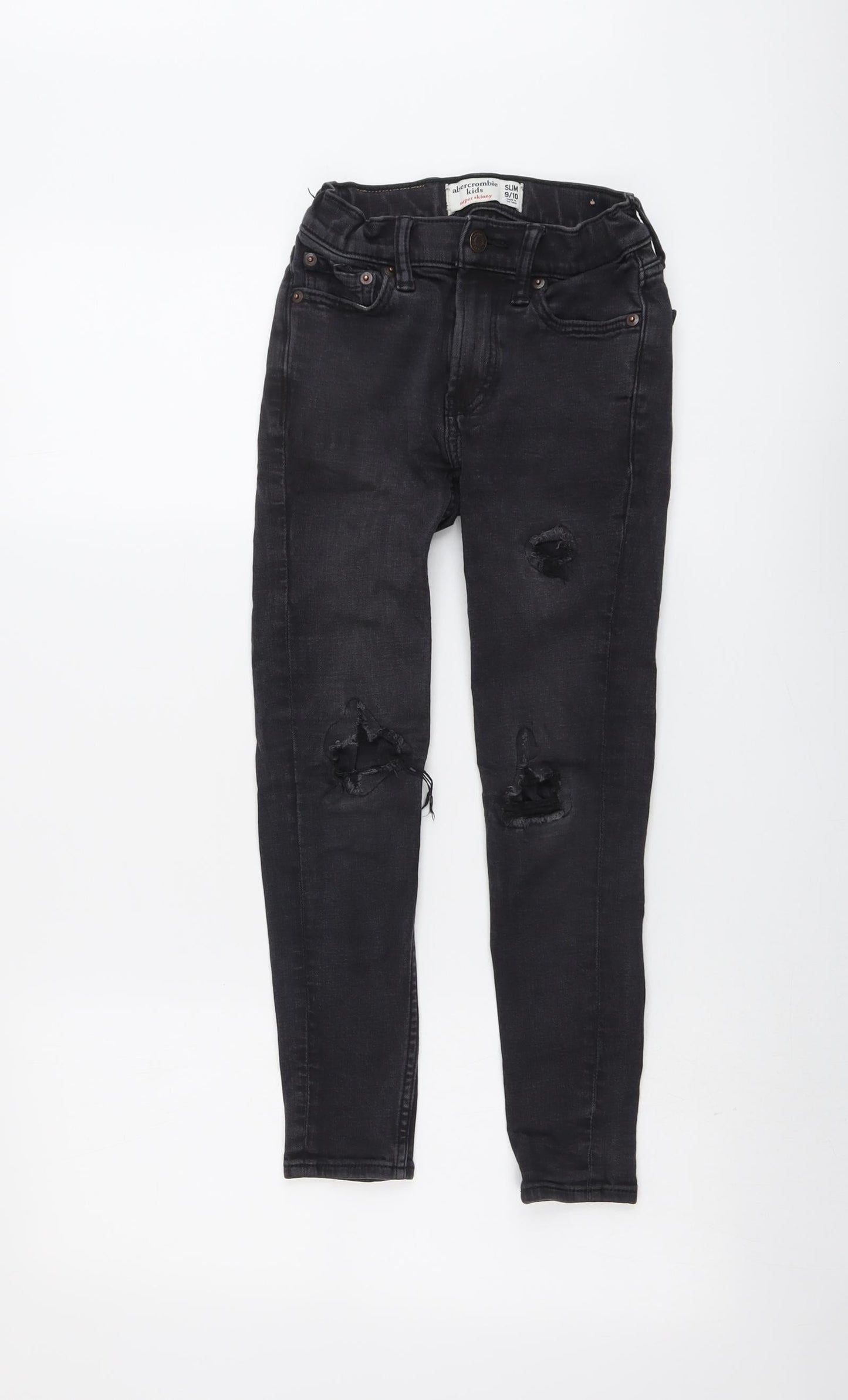 Abercrombie & Fitch Girls Grey Cotton Skinny Jeans Size 9-10 Years Regular Button - Distressed