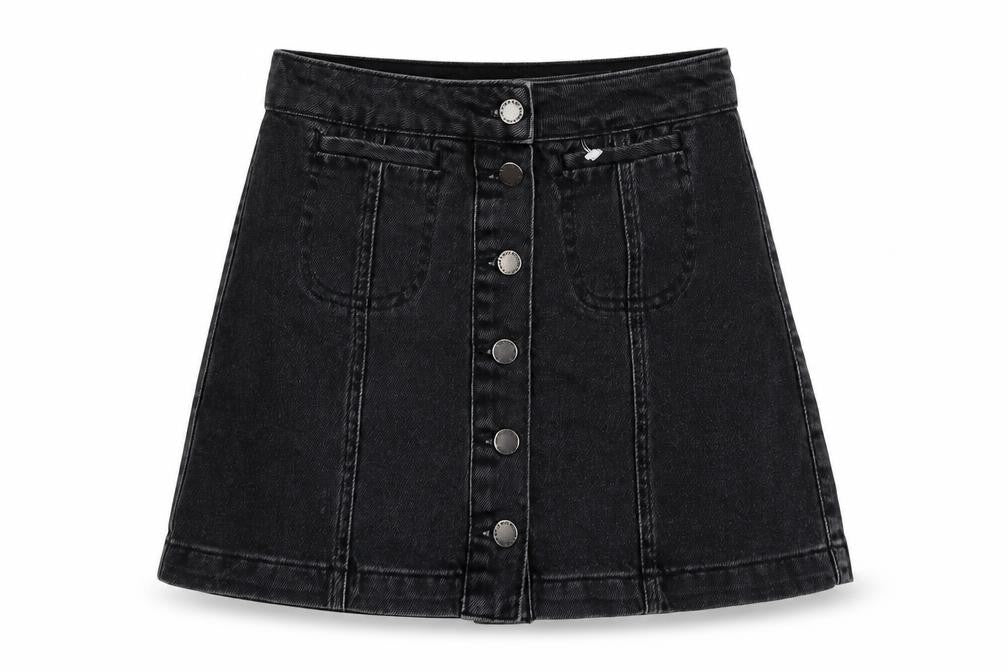 Topshop Womens Grey Cotton Mini Skirt Size 6 Button