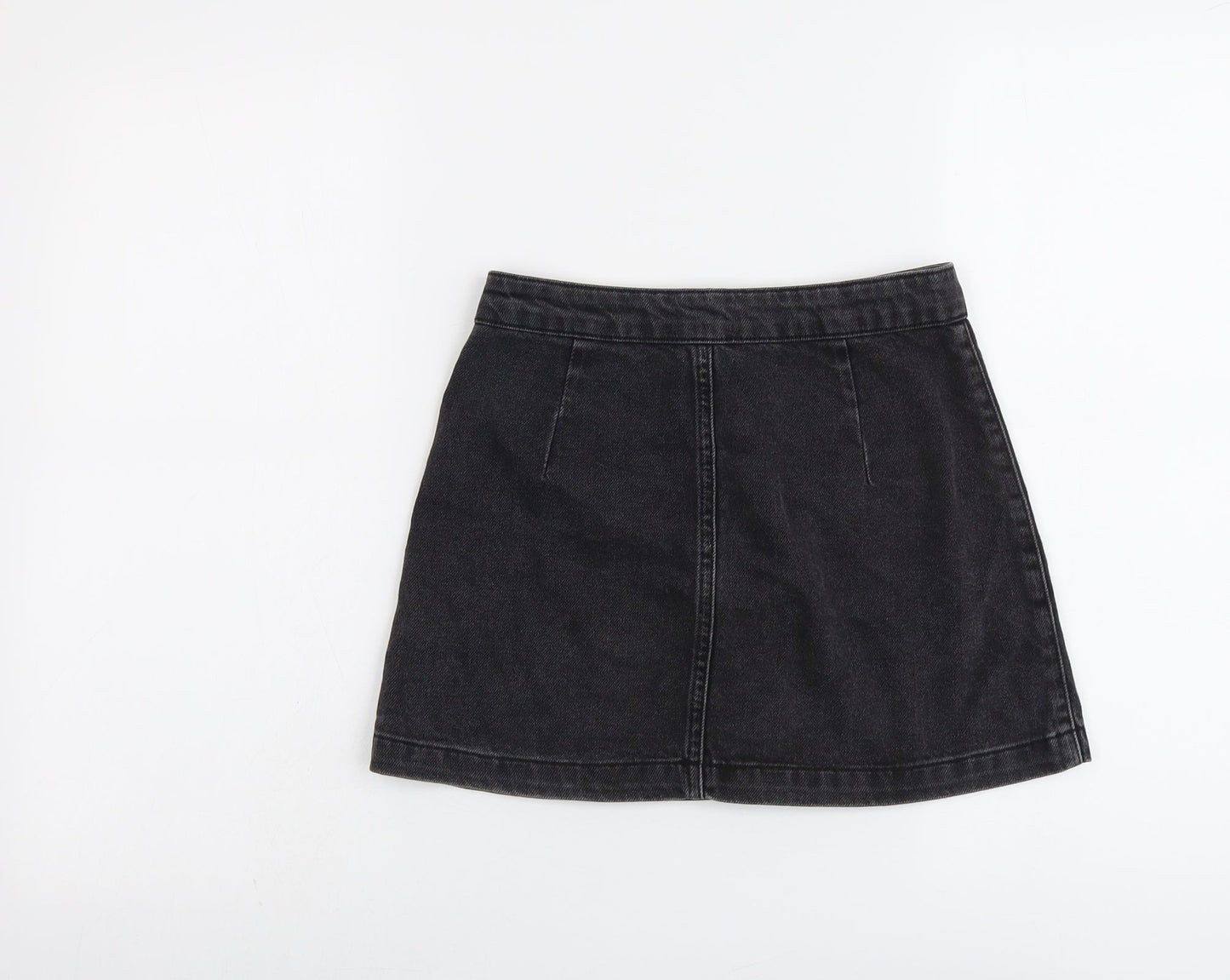 Topshop Womens Grey Cotton Mini Skirt Size 6 Button