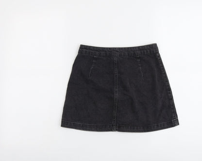 Topshop Womens Grey Cotton Mini Skirt Size 6 Button