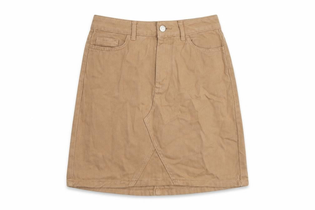 New Look Womens Beige Cotton A-Line Skirt Size 8 Button