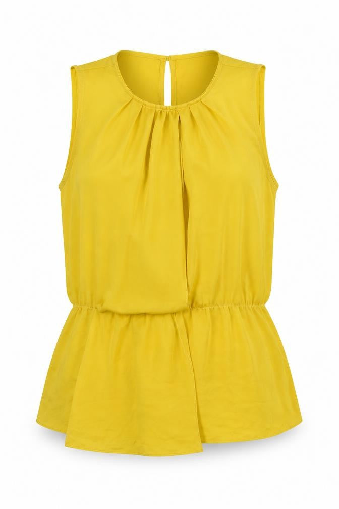 Zara Womens Yellow Polyester Basic Blouse Size S Round Neck - Front Pleat Detail