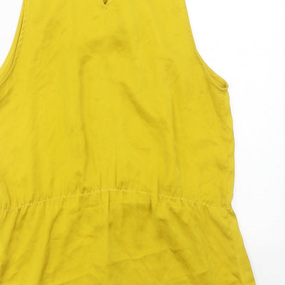 Zara Womens Yellow Polyester Basic Blouse Size S Round Neck - Front Pleat Detail